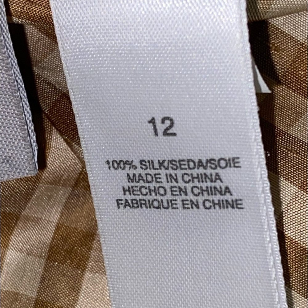 100% Silk Liz Claiborne Tan & White Gingham Cropped Pants - Picture 12 of 12